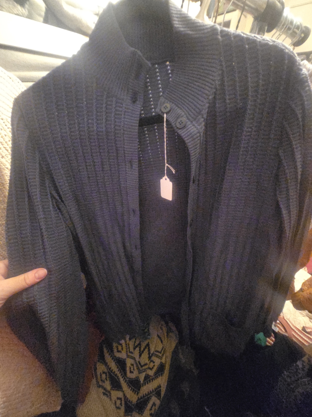 Hanro Ribbed Button-Front Cardigan in Navy